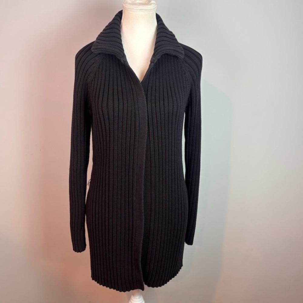 J.Crew Womens Black RIbbed Open Front Heavyweight Y2K Cardigan sz Small Cotton